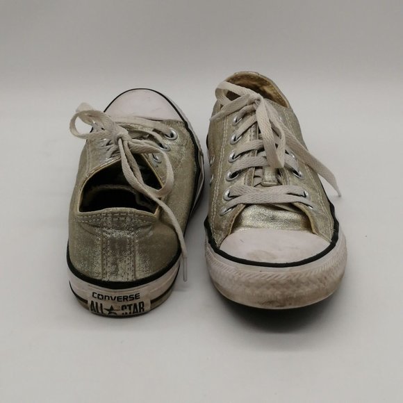 Converse All Star Womens Sneaker Gold Metallic Lace Up Round Cap Toe Flat 7‎ - Picture 3 of 9